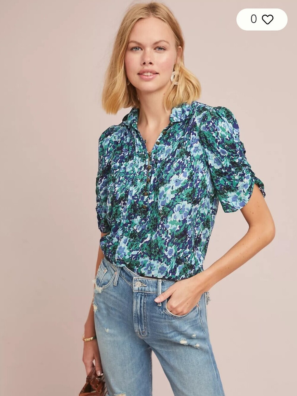 Maeve By Anthropologie Floral Short Sleeve Button Front Blouse Top